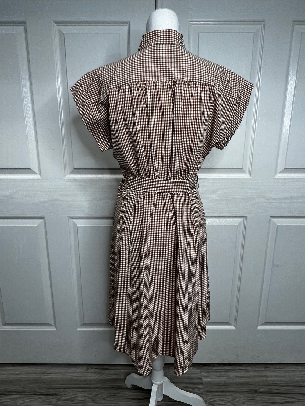 Calvin Klein Gingham Check Belted Shirtdress Size 4 Brown White - Picture 6 of 11
